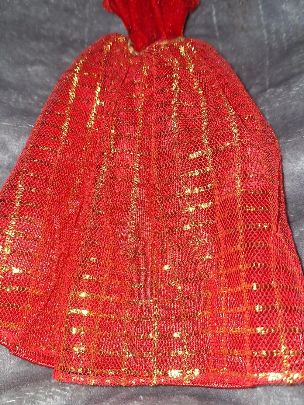 Vintage Barbie Dress~Ball Gown~Red & Gold~Metallic Mesh~Mattel~80s/90's